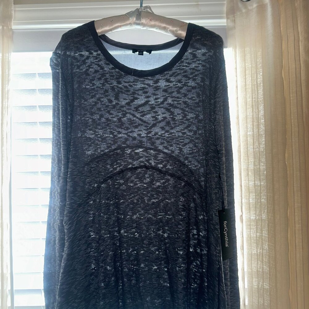 NWT For Cynthia Charcoal Gray‎ Overlay Long Sleeve Shirt Sweater Top Large